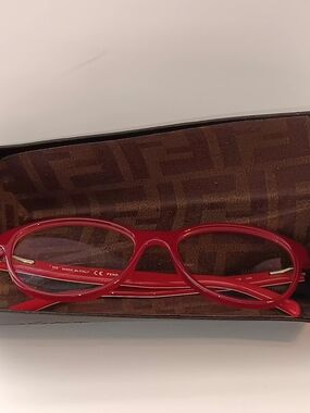 Fendi Eyeglasses Frame F1025 615 Red With Zucca Logo Print Cat Eye Boho Chic 90s